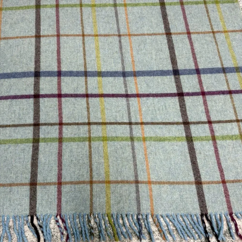 Bronte by Moon Merino Lambswool Throw Blanket Windowpane Gray Made In England